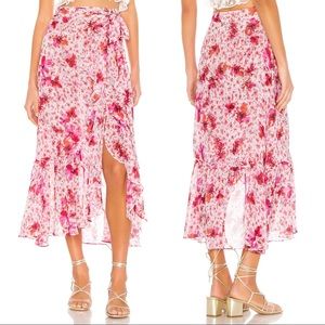 New MISA Themis Floral Ruffle Midi Skirt in Gardenia Pink